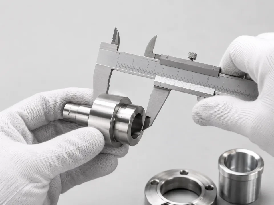 Caliper measuring the outside diameter of a machined metal component