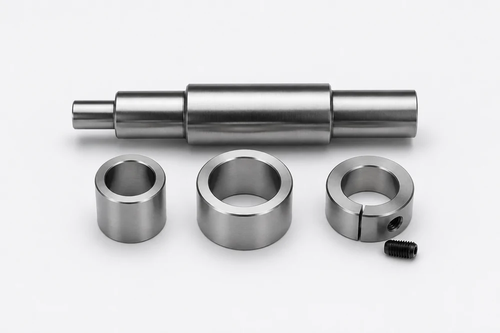 Machined stepped shaft with matching spacers and shaft collar