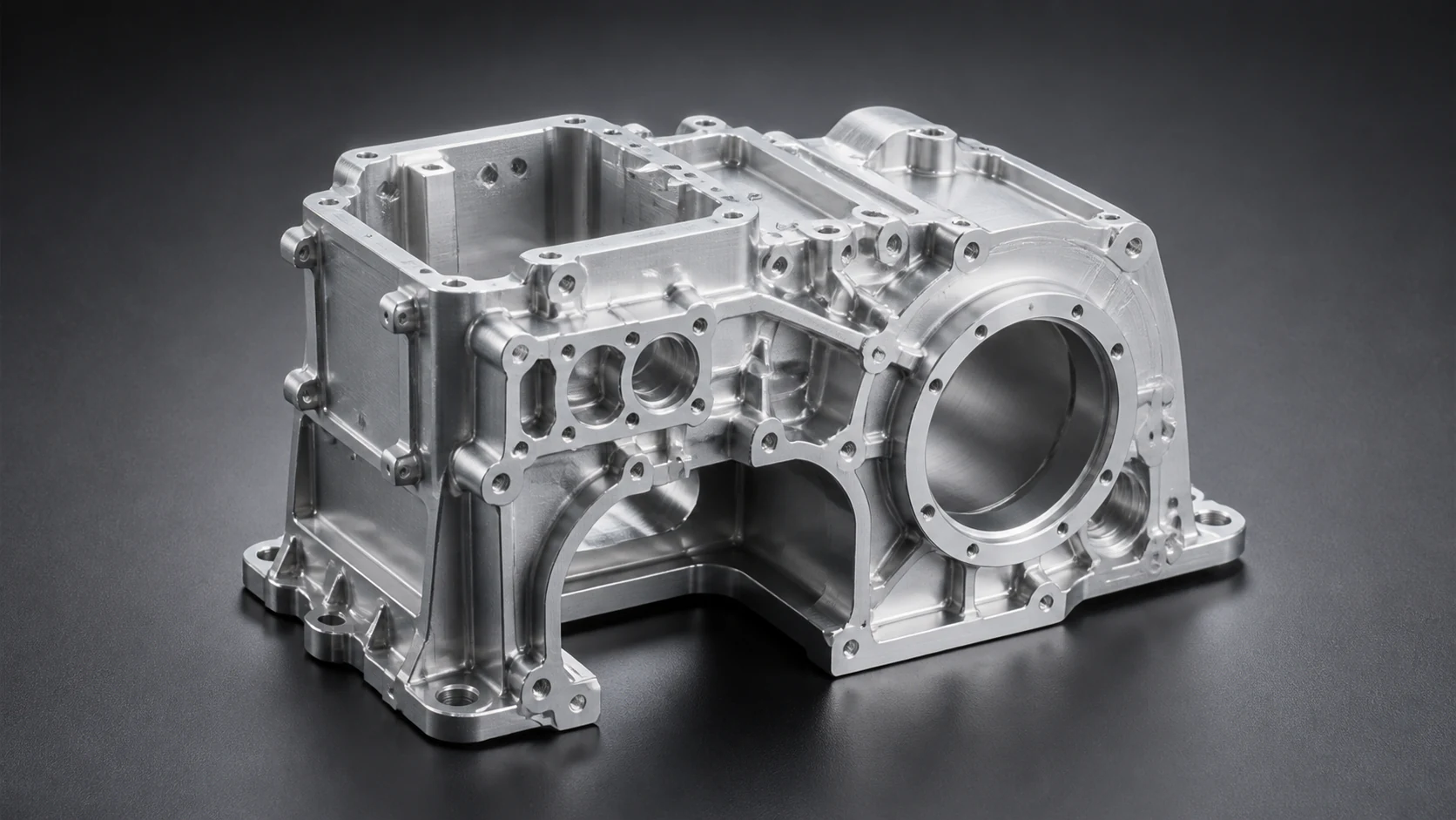 Representative complex 6061 aluminum housing with milled pockets and precision interfaces