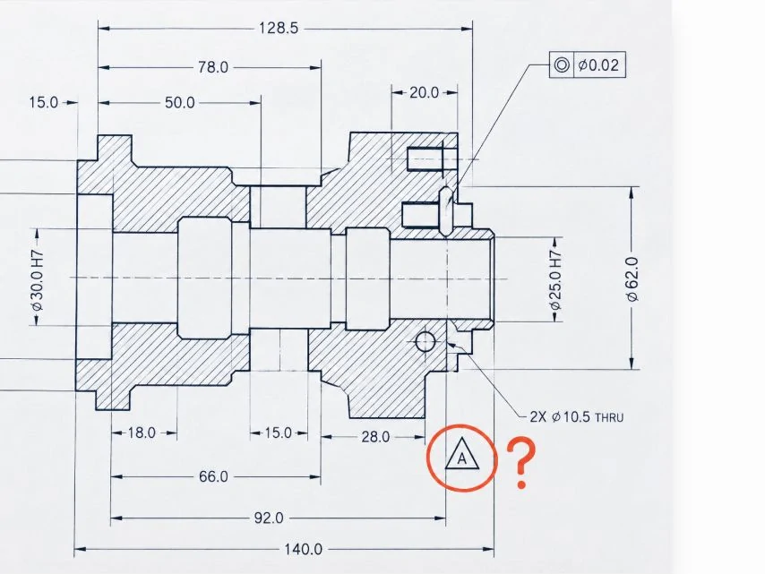 Technical drawing crop showing an unclear datum reference