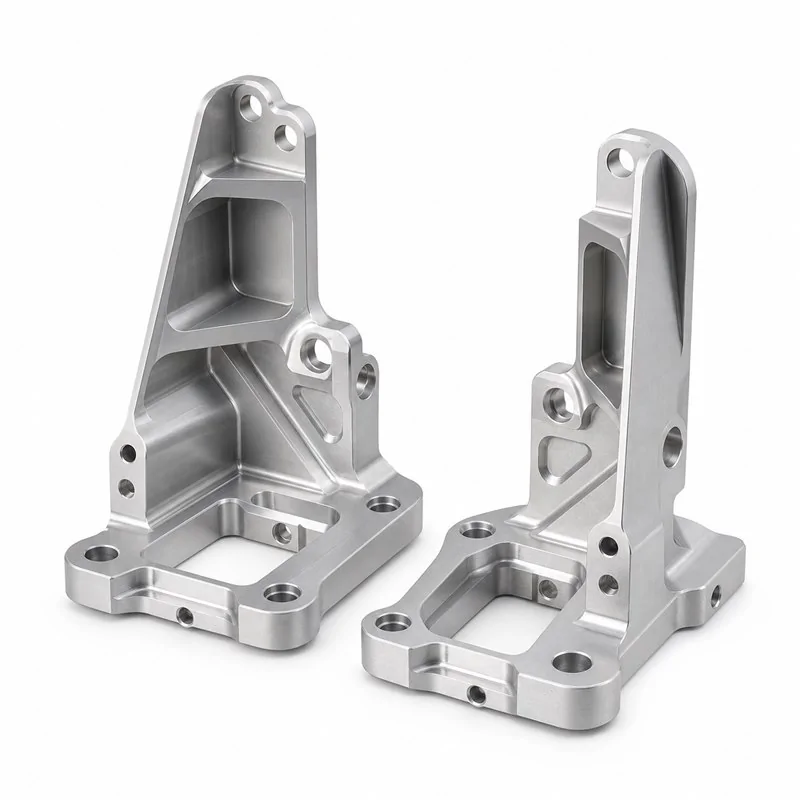 Two machined mounting brackets with ribbed uprights