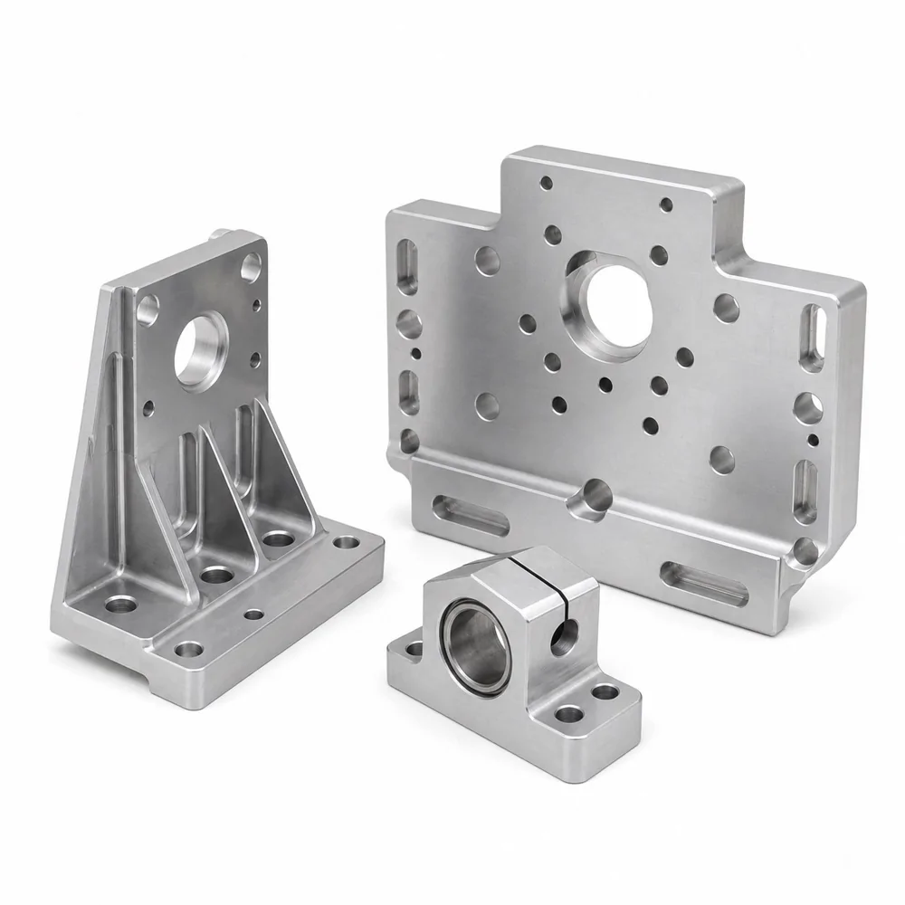 Mounting plate, ribbed bracket and machined support block