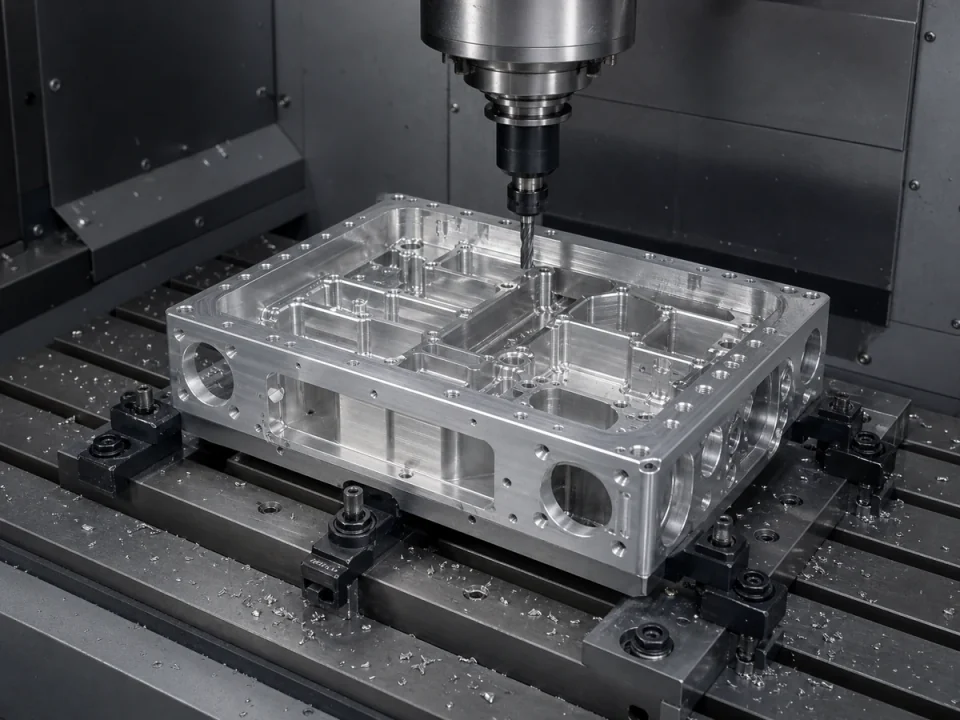 CNC Milling process with a secured metal workpiece
