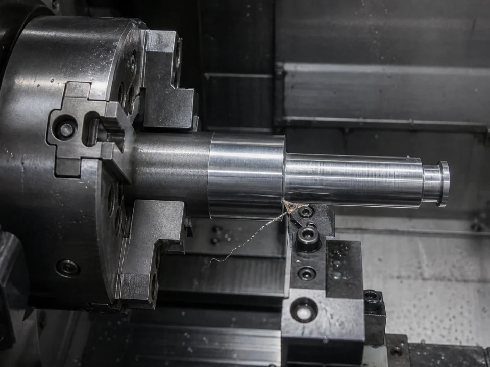 CNC Turning process with a secured metal workpiece