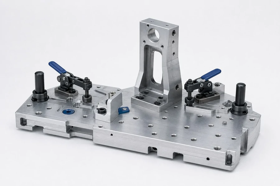 Fixture plate with locating blocks and toggle clamps