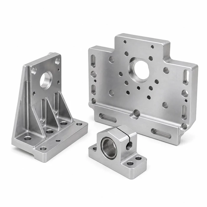 Metal mounting brackets with machined faces and hole patterns