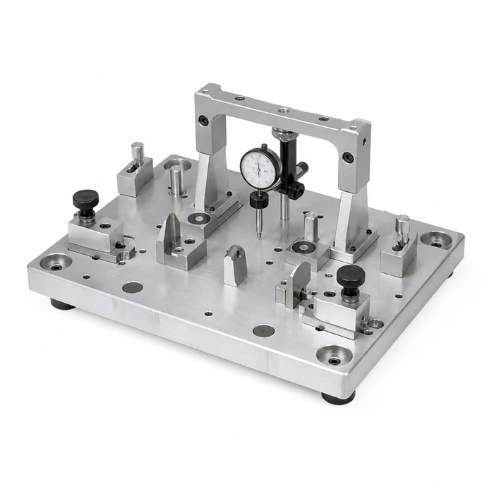 Inspection jig with locating pins and support blocks