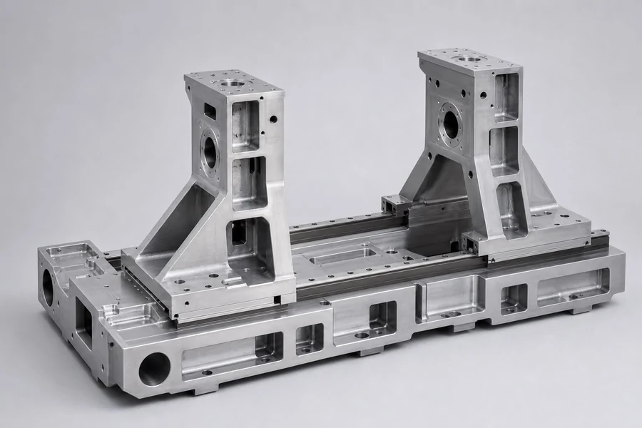 Machined machine base with upright mounting supports