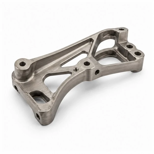 Titanium machined bracket with thin ribs and circular bores