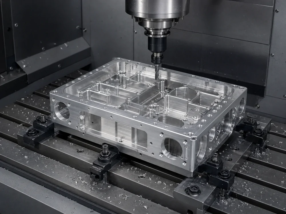 CNC milling of pockets and bores in an aluminum housing