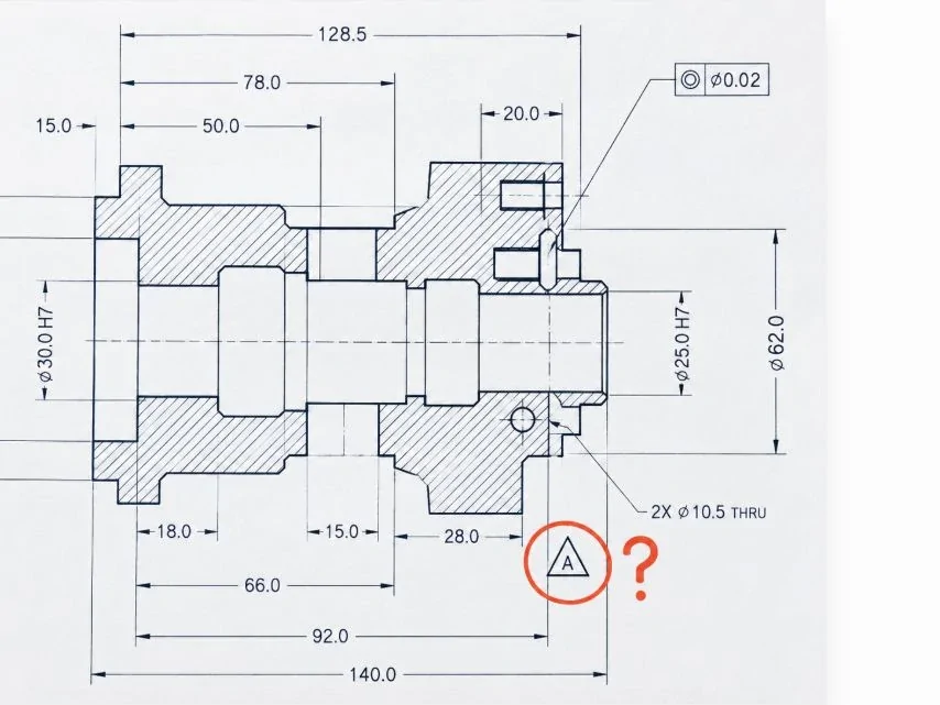Drawing detail highlighting an unresolved datum reference