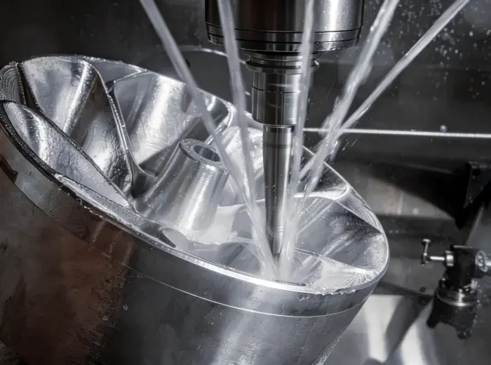 Rotating milling tool accessing a contoured pocket