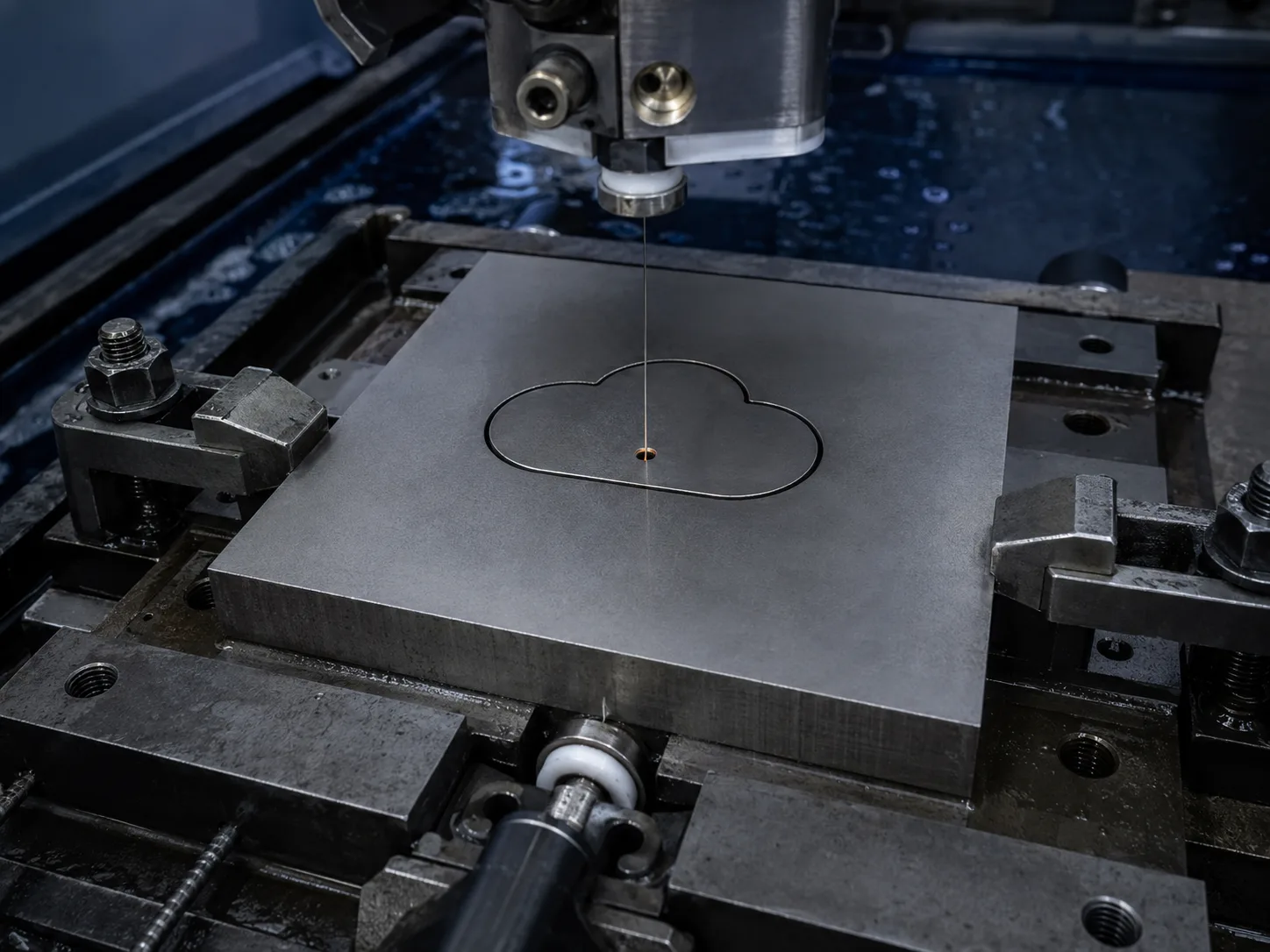 Wire threaded through a start hole for a closed internal steel profile