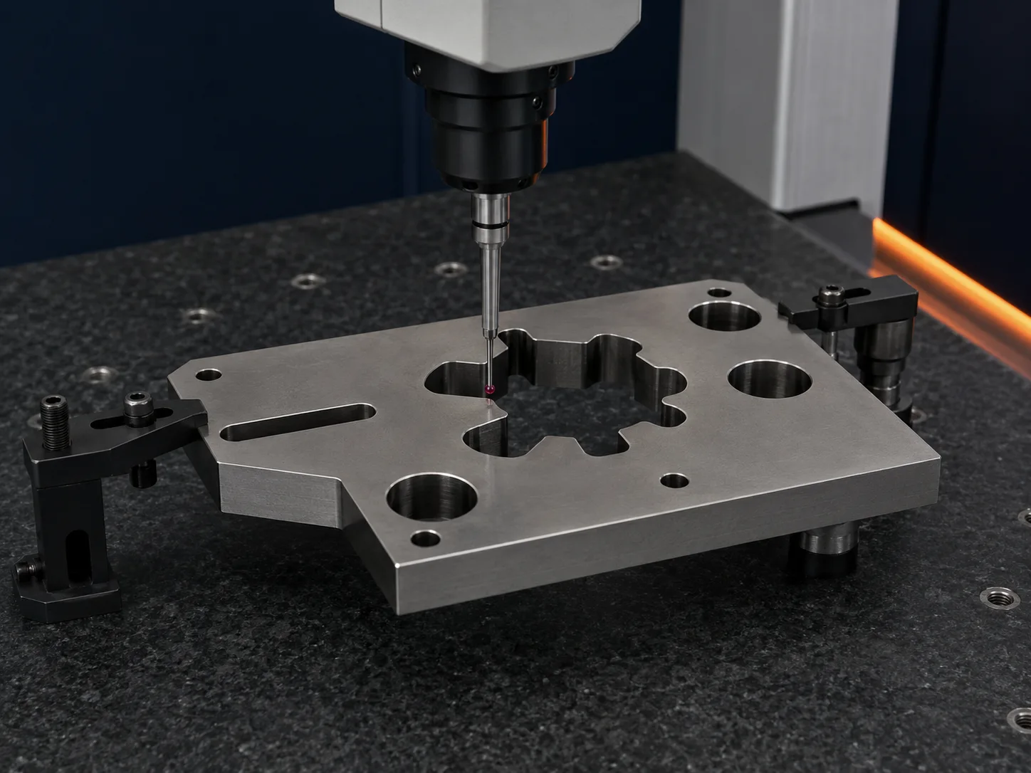 Precision measuring probe inspecting the profile of a Wire EDM steel part