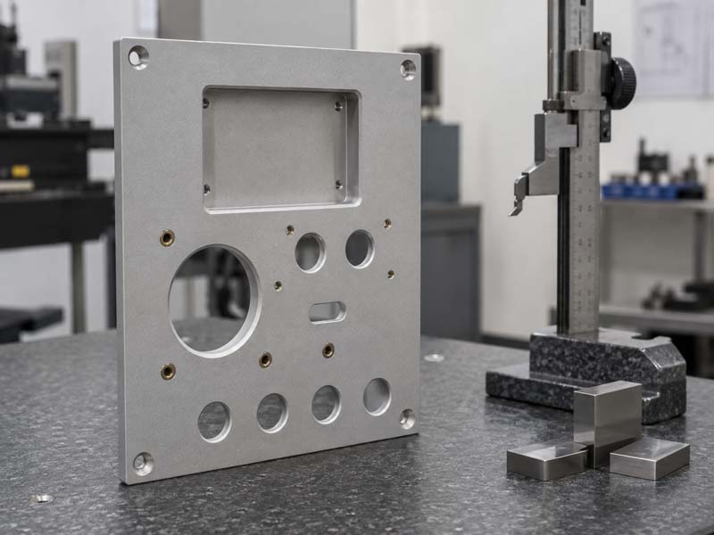 Height gauge inspection of aluminum front panel for dimensional accuracy